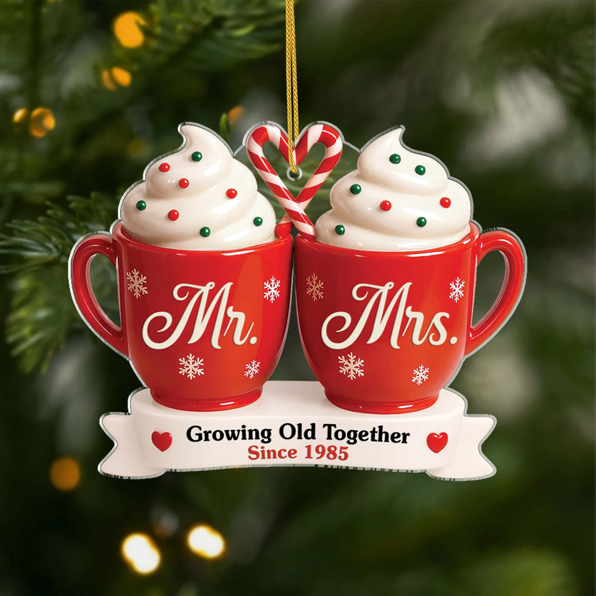 Growing Old Together Personalized Acrylic Ornament - Couples Mr and Mrs Christmas Keepsake