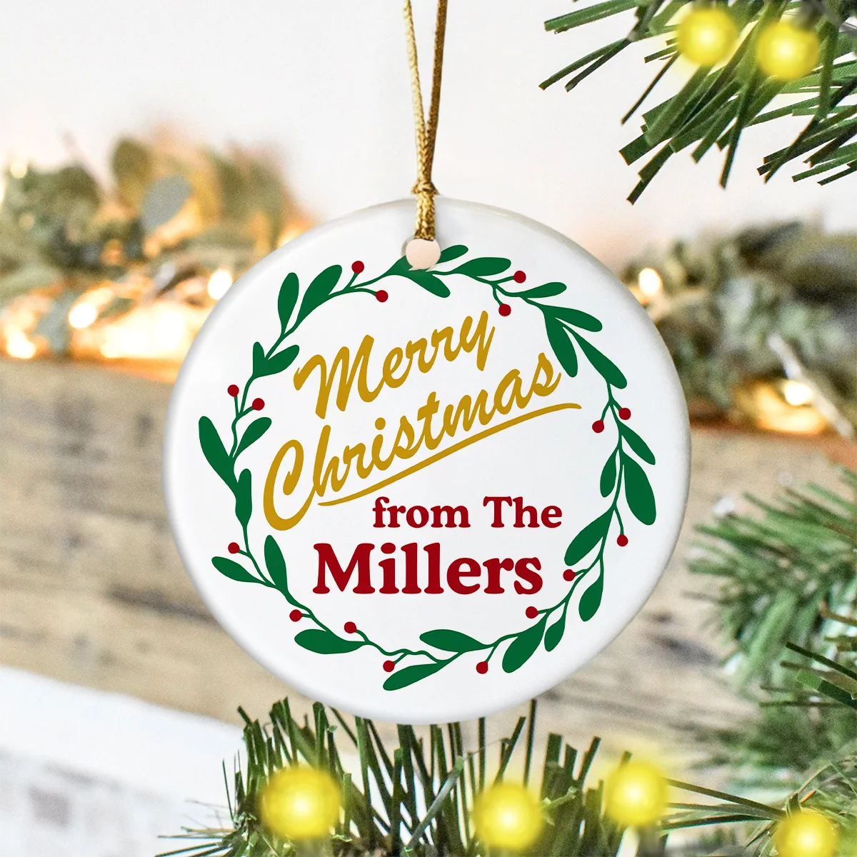 "Merry Christmas from The Family" Custom Ceramic Ornament - Personalized Holiday Keepsake