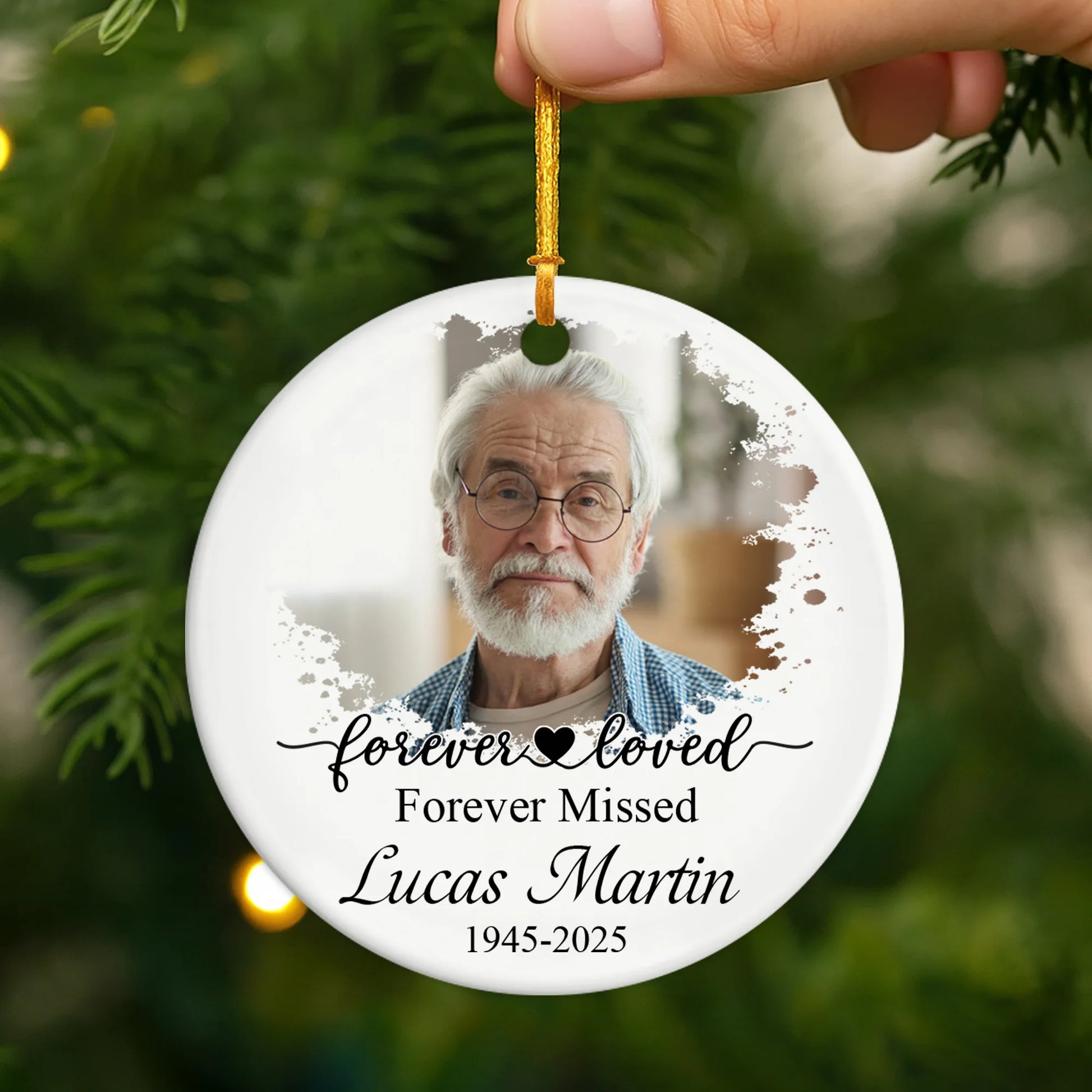"Forever In Our Hearts" Personalized Memorial Photo Ceramic Ornament - Custom Keepsake Gift for Family