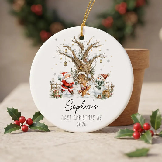 Personalized Baby First Christmas Ornament - Custom Name Woodland Xmas Gift Keepsake