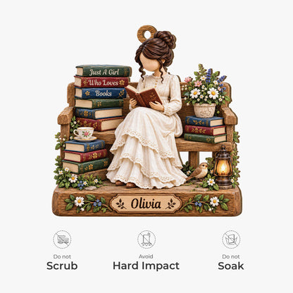 Just A Girl Who Loves Books Personalized Wooden Ornament - Custom Book Lover Christmas Keepsake Gift for Her