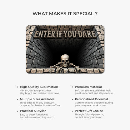 Enter If You Dare Personalized Halloween Doormat - Custom Creepy Skeleton Decor for Family