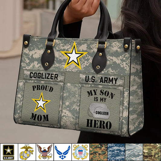 Proud Army Mom My Son My Hero Custom Camouflage Leather Handbag Gift For US Army Mom Wife Grandma Sister... Military Gift H2511 Trna