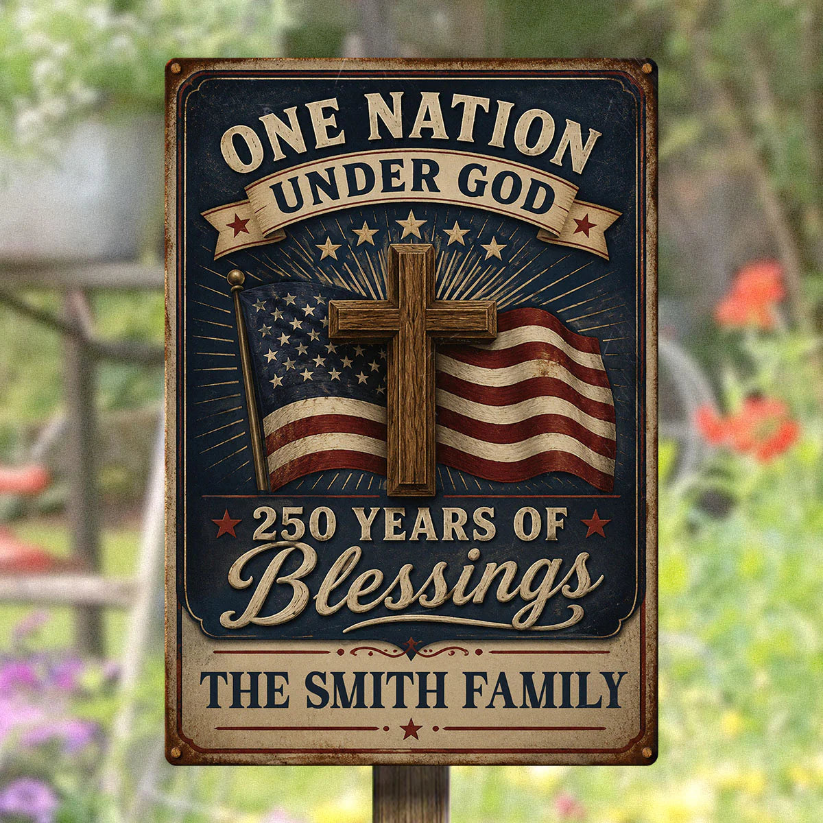Metal Sign material and size view - Custom One Nation Under God Metal Sign