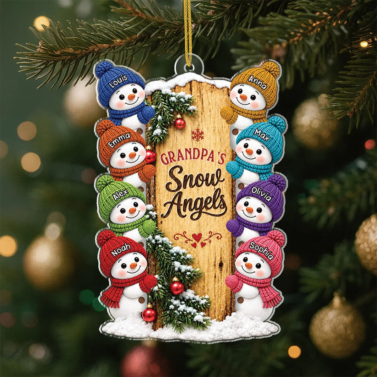 Warmth Cherish Precious Personalized Snow Angels Acrylic Ornament - Custom Grandma Grandpa Keepsake