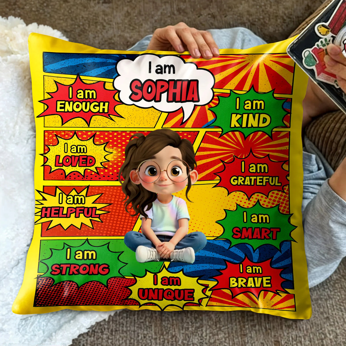 "I Am Enough Kind Loved" Custom Name Kids Affirmation Pillow - Personalized Birthday Gift for Daughter