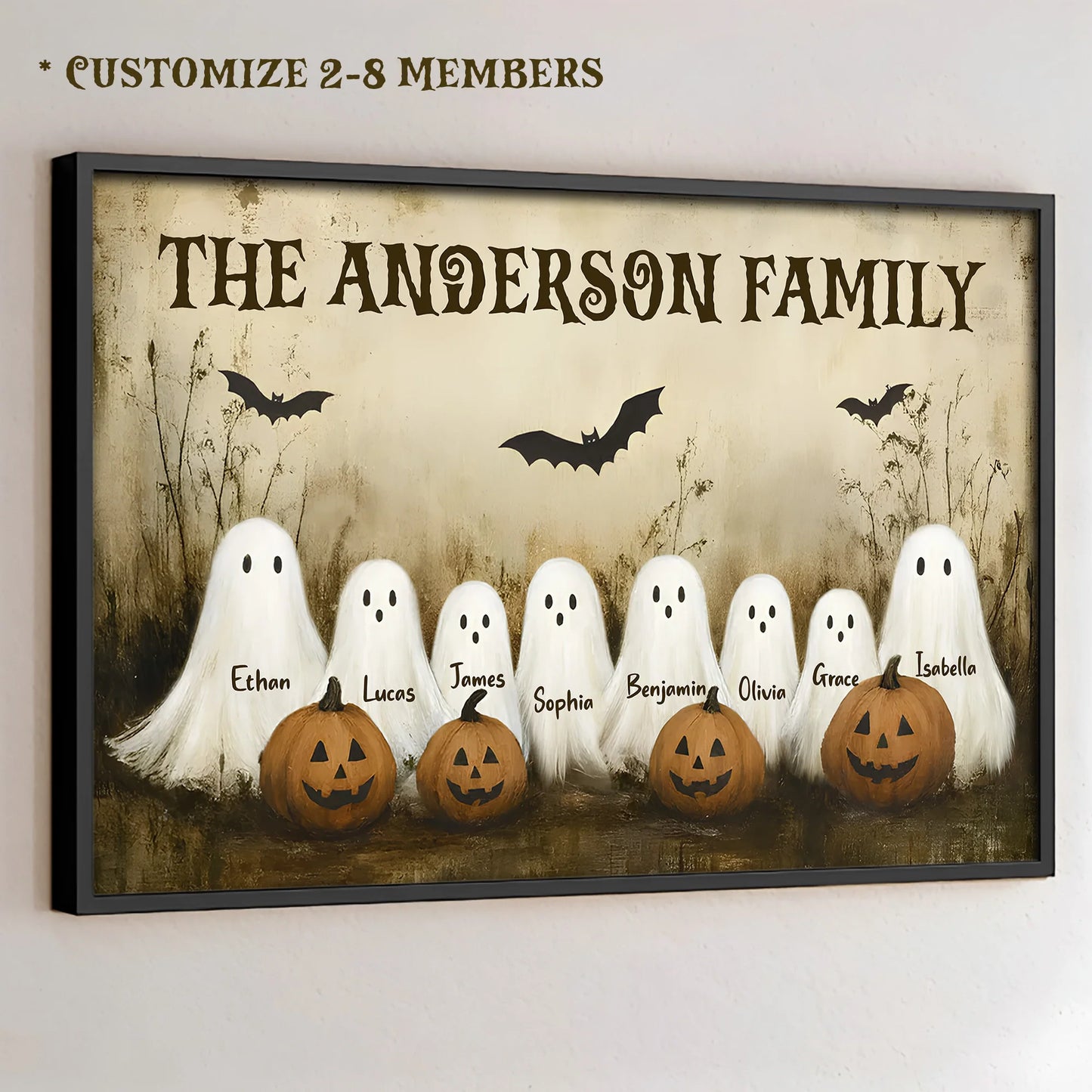 Personalized Ghosts Canvas / Poster - Custom Halloween Wall Art for Family Fall Decor
