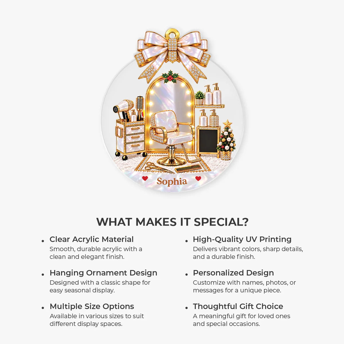 Personalized Hair Salon Acrylic Ornament - Custom Hairstylist Christmas Keepsake