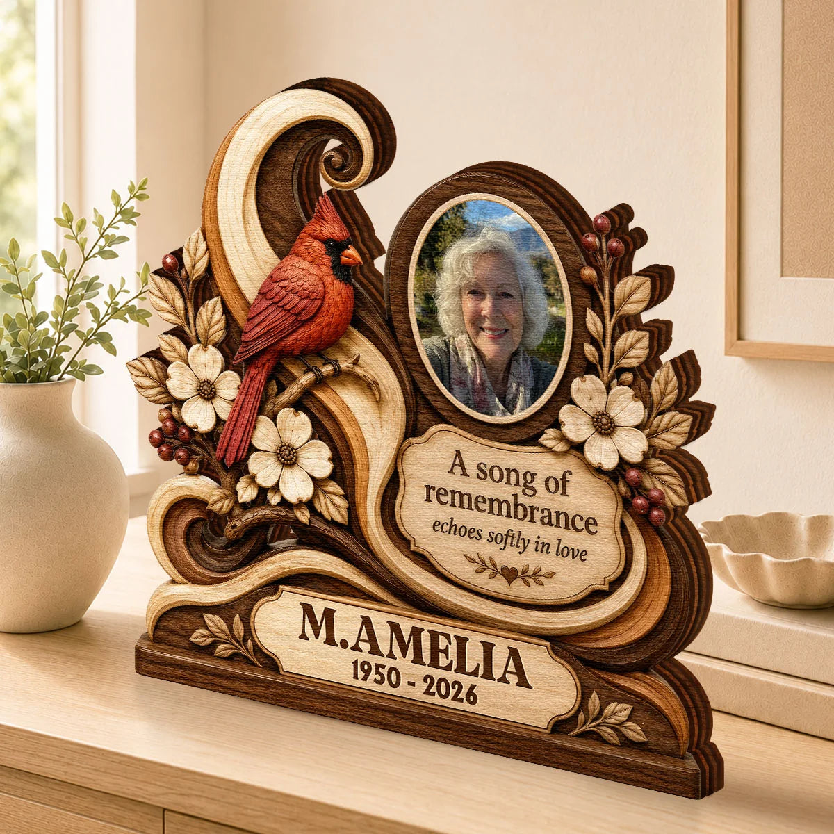 "A Song Of Remembrance" Personalized Memorial Wooden Block - Custom Photo Bereavement Gift