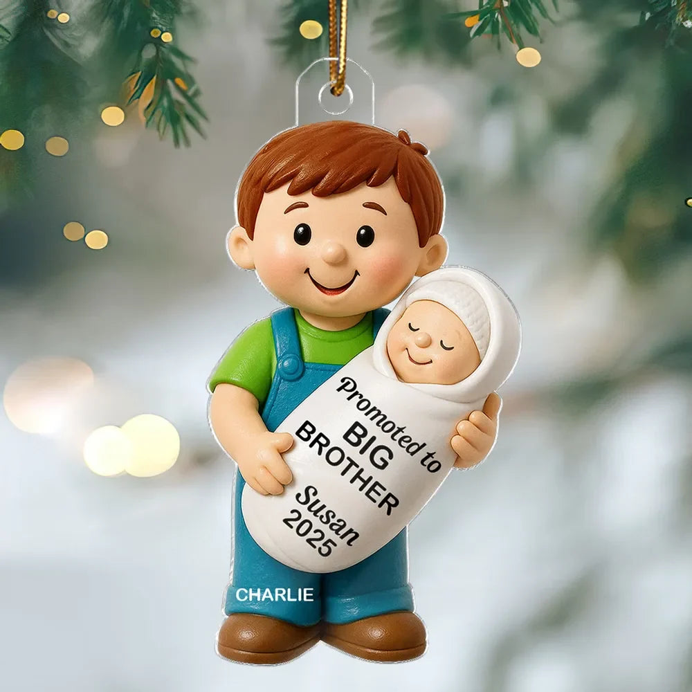 Promoted To Big Sister & Big Brother Custom Acrylic Ornament - Personalized Sibling Pregnancy Announcement Christmas Keepsake
