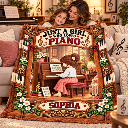 Just A Girl Who Loves Piano, Personalized Piano Blanket, Custom Name Gift, Gift For Piano Players Piano Lover MI209 Hv01 KL07