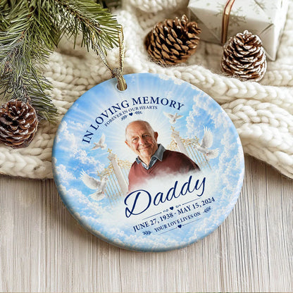 "In Loving Memory Your Love Lives On" Personalized Ceramic Ornament - Custom Photo Memorial Keepsake Gift