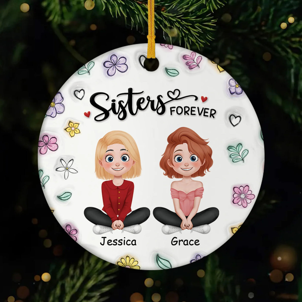 Sisters Forever Personalized Ceramic Ornament - Best Friend Sister Christmas Gift