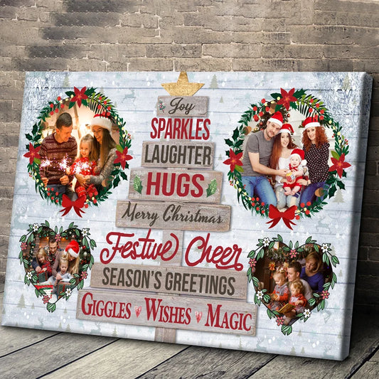 Merry Christmas Festive Cheer Personalized Photo Canvas / Poster - Custom Holiday Wall Art Gift for Family
