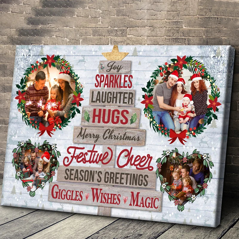 Merry Christmas Festive Cheer Personalized Photo Canvas / Poster - Custom Holiday Wall Art Gift for Family