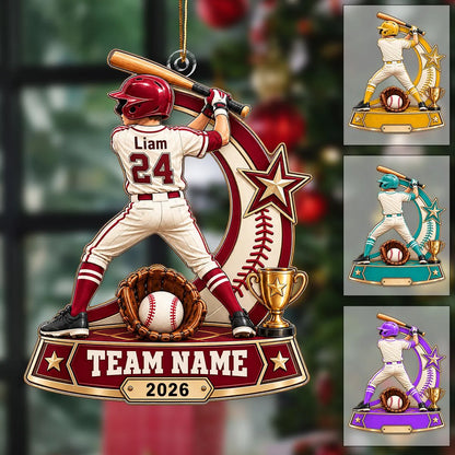 Personalized Baseball Player Ornament - Custom Name & Jersey Number Acrylic Keepsake for Son