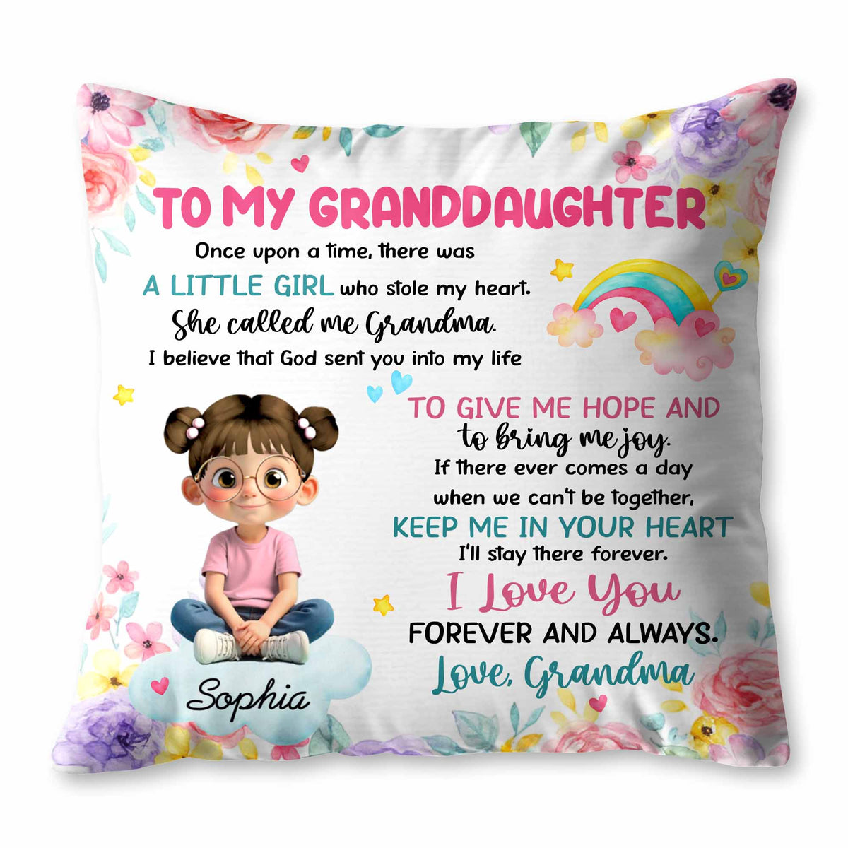 "To My Granddaughter, the Little Girl Who Stole My Heart" Personalized Pillow - Custom Keepsake Gift from Grandma