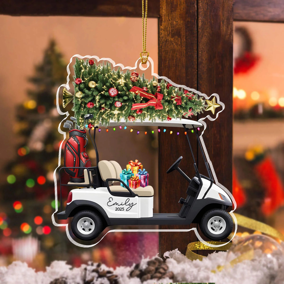 Custom Golf Cart Acrylic Ornament - Personalized Christmas Tree Keepsake Gift for Golfers