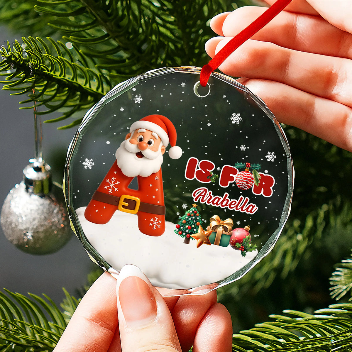 Is For [Name] With Santa Claus And Christmas Tree