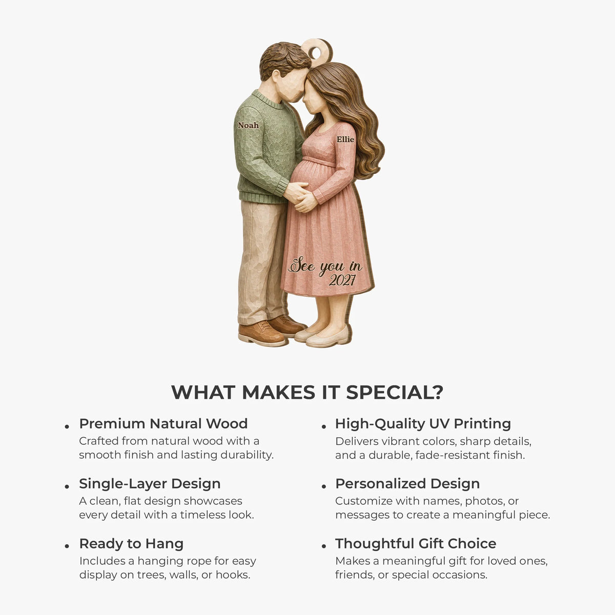 "See You In 2027" Personalized Wooden Ornament for Expecting Couples - Parents to Be Keepsake