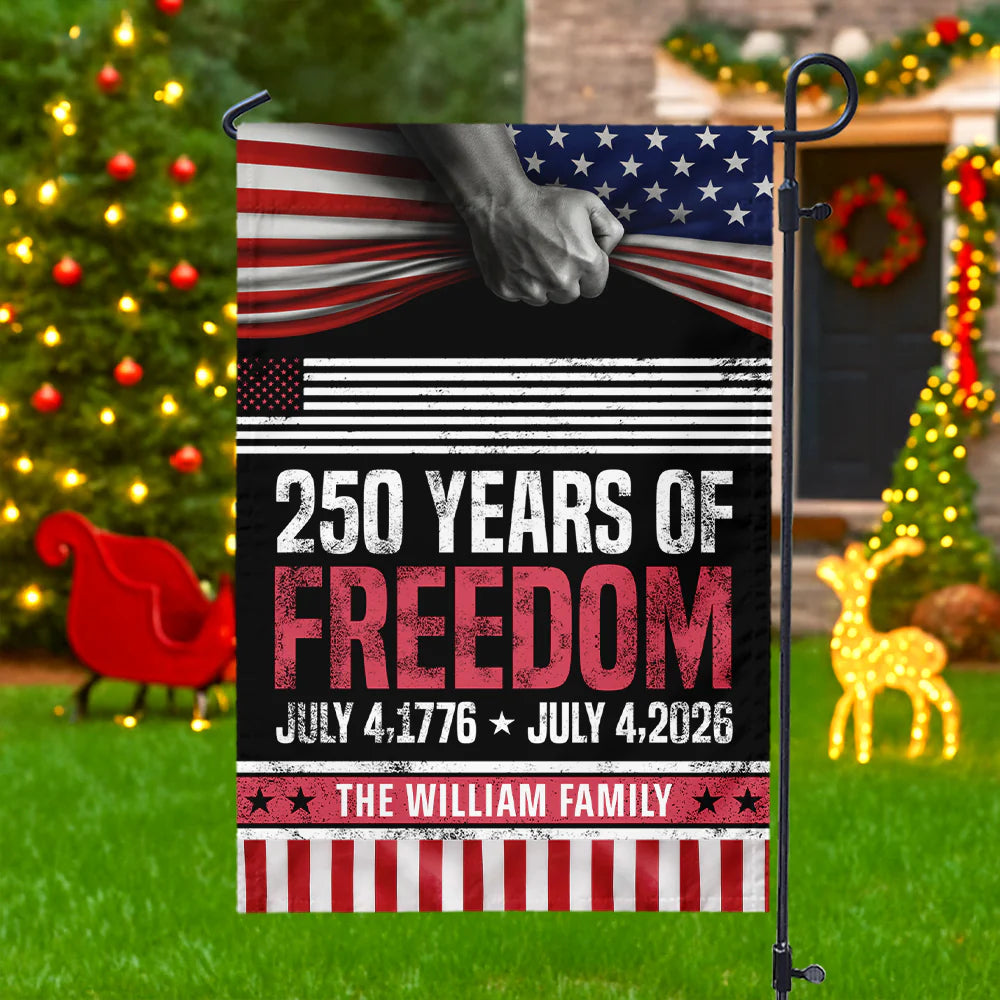 Garden Flag material and size view - Custom 250 Years Of Freedom Garden Flag