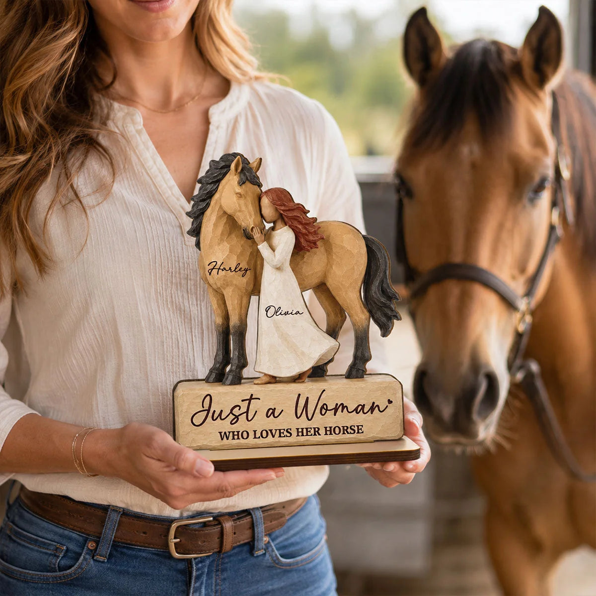 Just a Girl Who Loves Her Horse Personalized Wooden Plaque - Custom Equestrian Gift