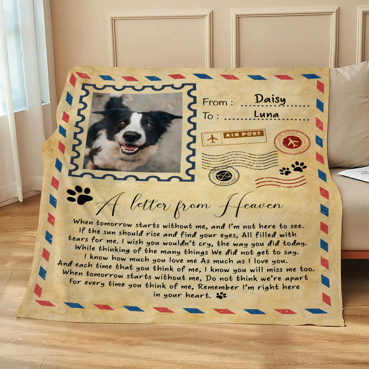 A Letter From Heaven Personalized Pet Memorial Blanket - Sympathy Gift for Dog Lovers