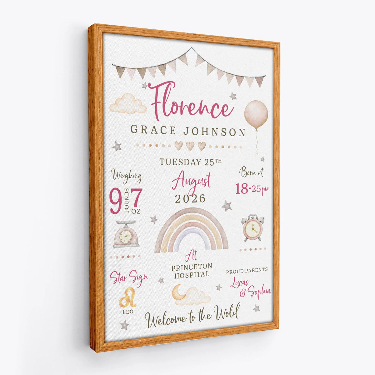 "Welcome to the World" Personalized Birth Announcement Canvas / Poster - New Baby Gift for New Parents & Nursery Wall Decor