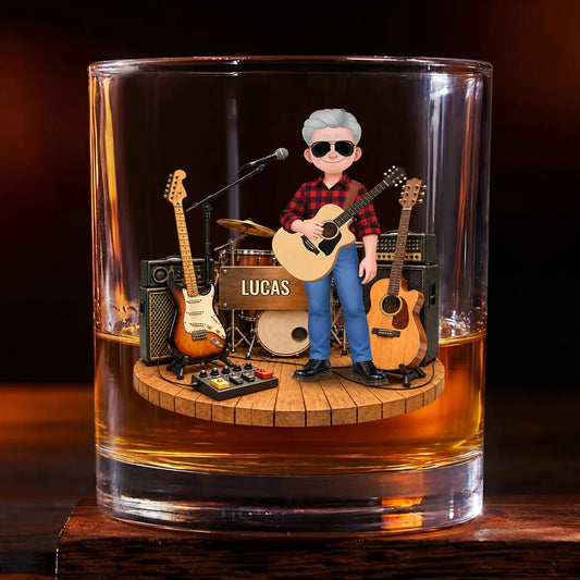 Guitar Stage Scene Personalized Whiskey Glass - Custom Birthday Gift for Guitarists