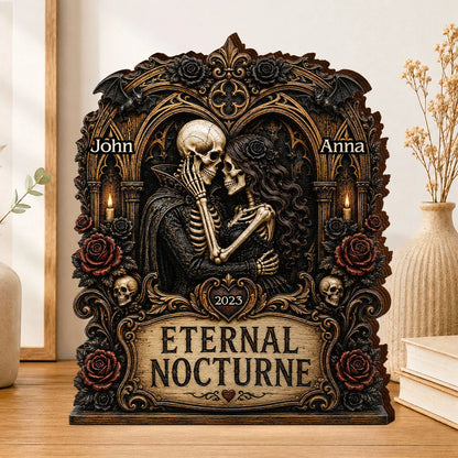 Eternal Nocturne Gothic Skeleton Couple - Personalized Wooden Block Gift