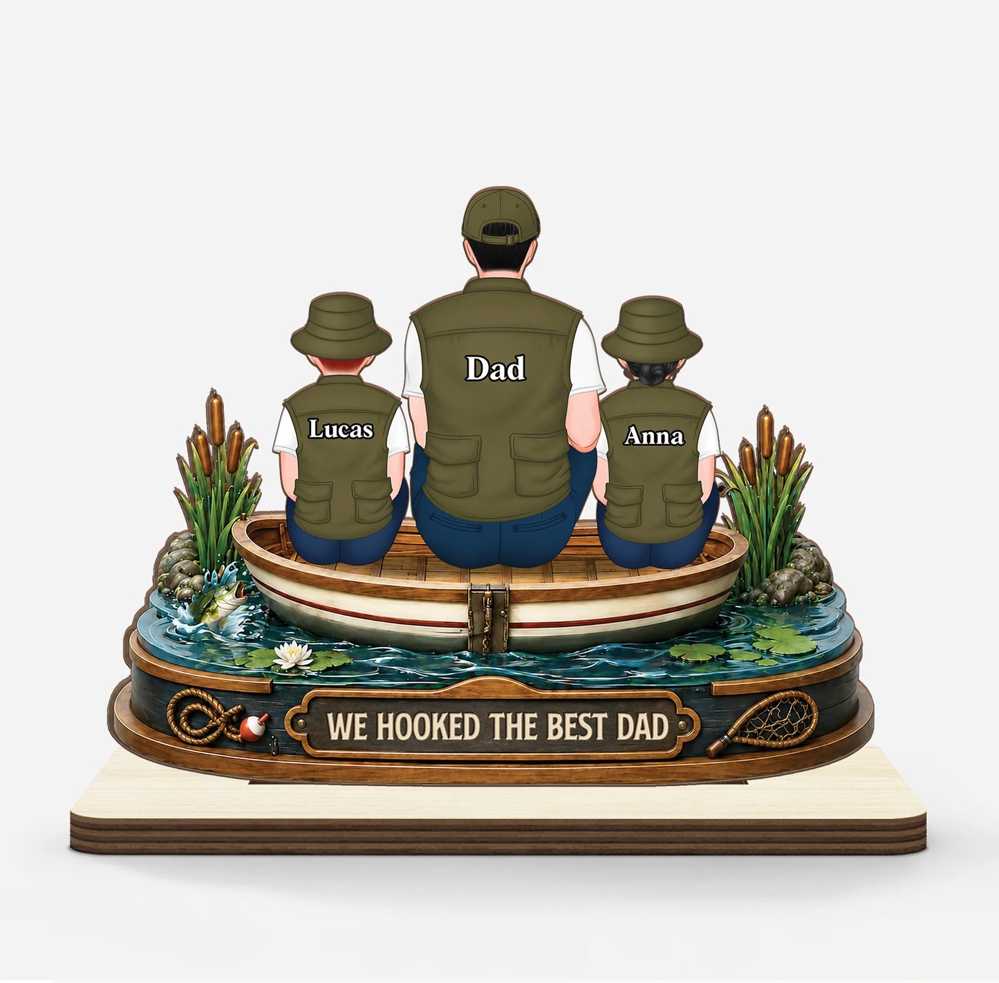 We Hooked The Best Dad Personalized Fishing Wooden Plaque - Custom Gift for Dad