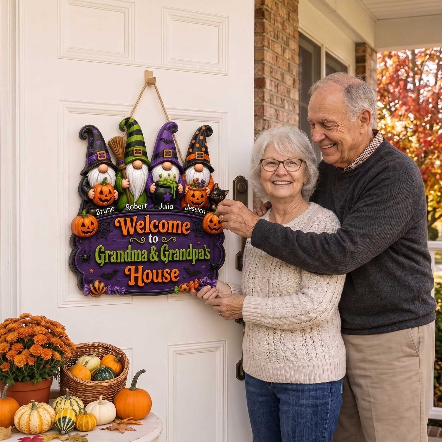 Wood Sign material and size view - Personalized Halloween Gnome Wood Sign