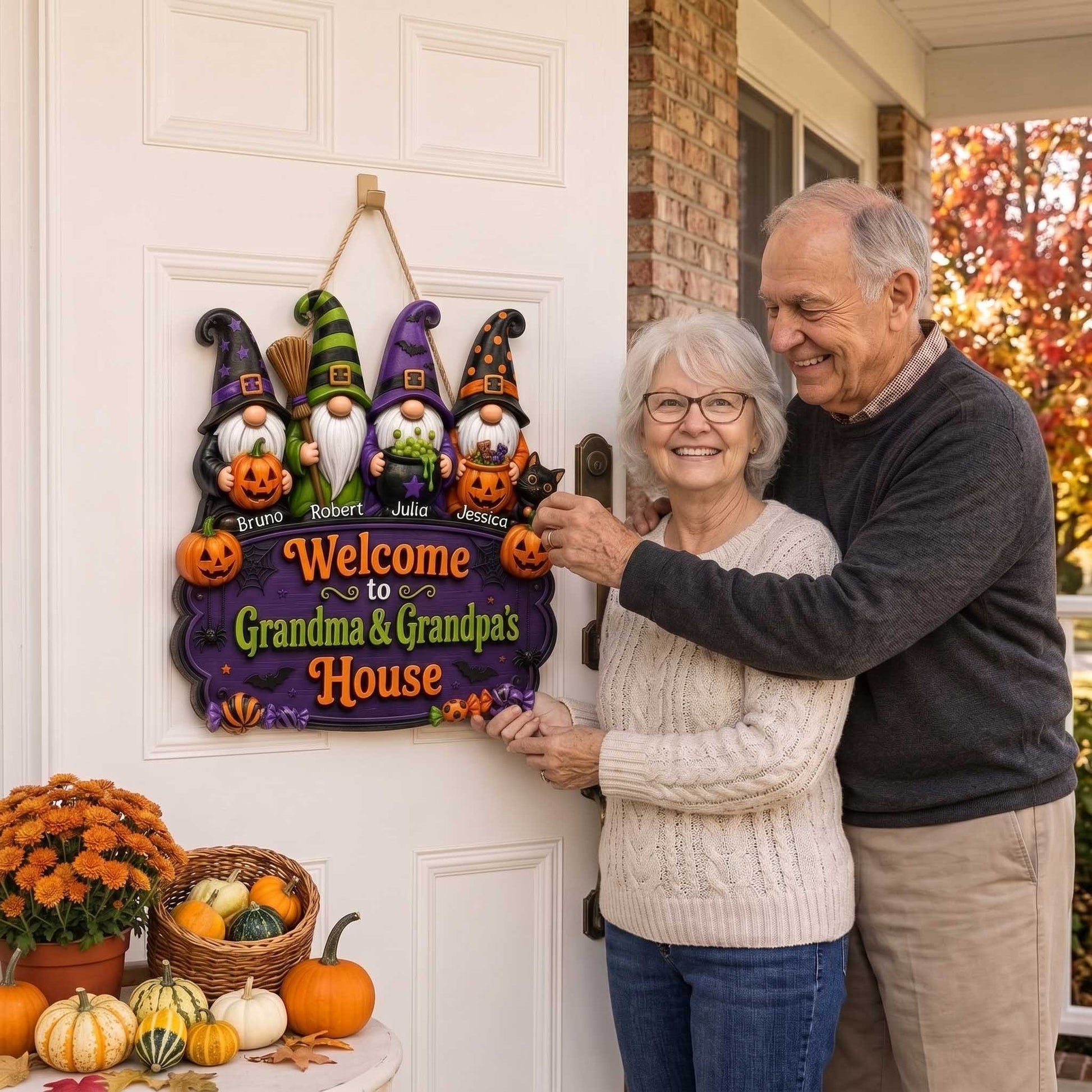 Wood Sign material and size view - Personalized Halloween Gnome Wood Sign
