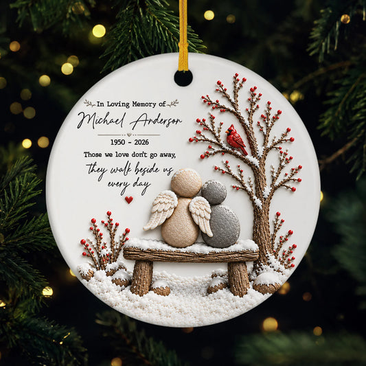 "Those We Love Don't Go Away" Cardinal Angel Personalized Ceramic Ornament - Custom Memorial Keepsake