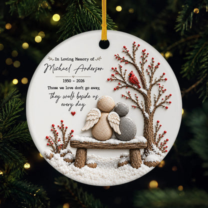 "Those We Love Don't Go Away" Cardinal Angel Personalized Ceramic Ornament - Custom Memorial Keepsake