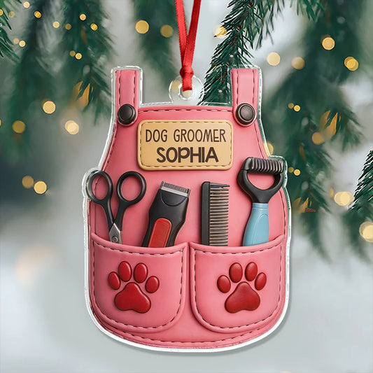 Dog Groomer Apron Personalized Acrylic Ornament - Custom Pet Stylist Christmas Gift