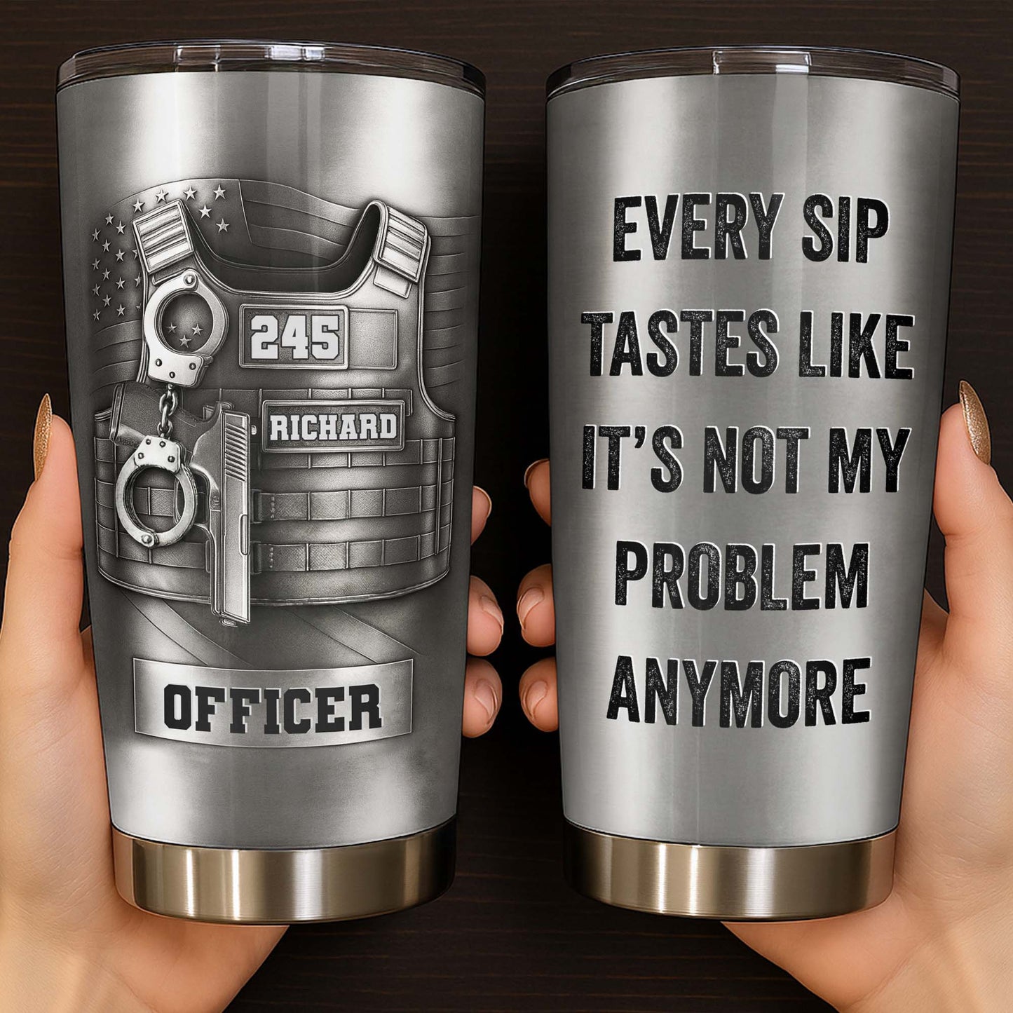 Police Retirement Tumbler for Dad with personalized design details for meaningful gifting