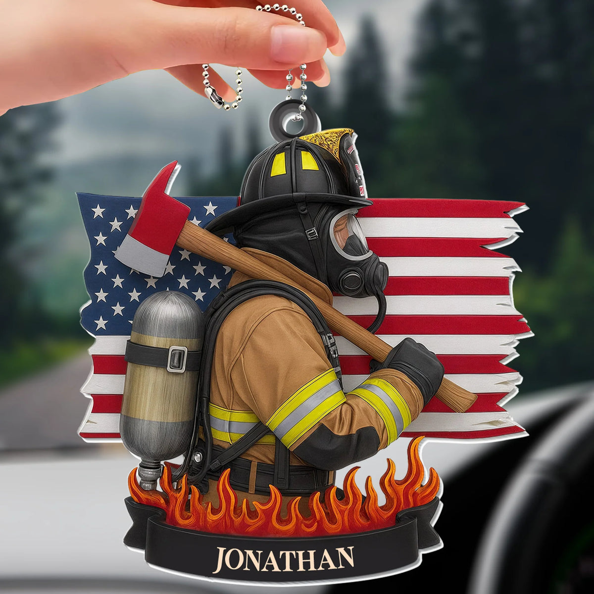Celebrate Our Heroes Firefighter American Flag Ornament