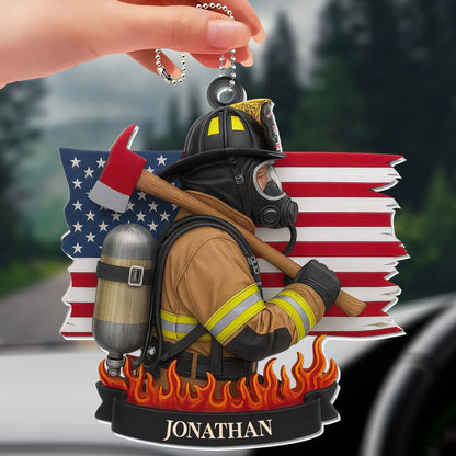 Celebrate Our Heroes Firefighter American Flag Ornament