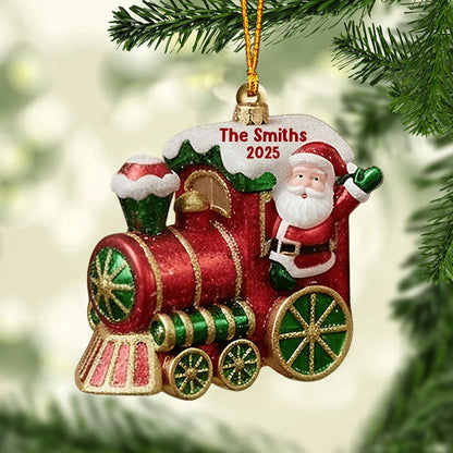 Family Christmas Train Personalized Wooden Ornament - Custom Holiday Keepsake Gift