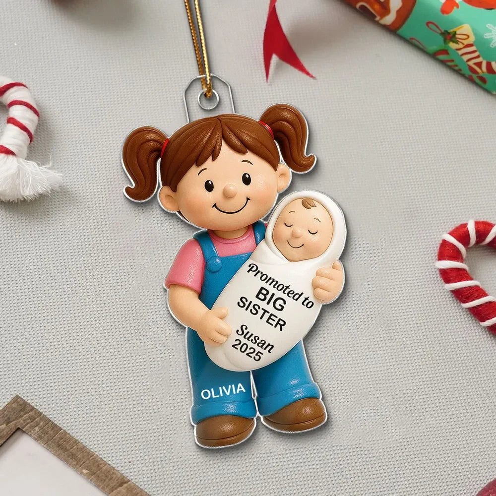 Promoted To Big Sister & Big Brother Custom Acrylic Ornament - Personalized Sibling Pregnancy Announcement Christmas Keepsake