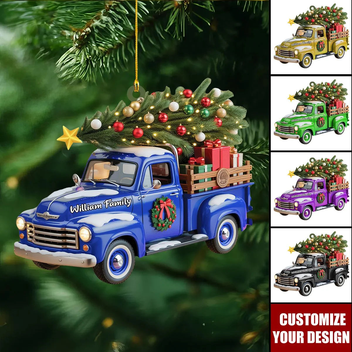 Personalized Vintage Truck Christmas Ornament - Custom Wooden Trucker Keepsake Gift