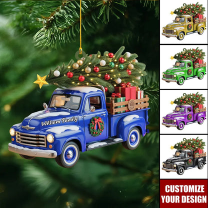 Personalized Vintage Truck Christmas Ornament - Custom Wooden Trucker Keepsake Gift