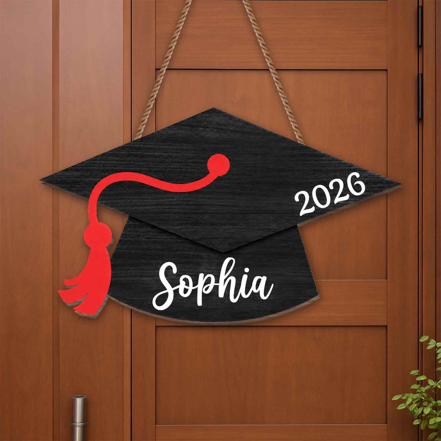 Wood Sign material and size view - Personalized Graduation Cap Wood Sign
