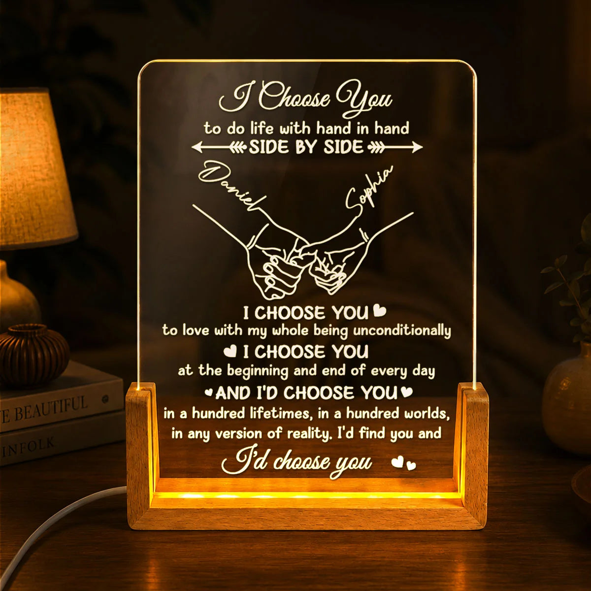 I Choose You Personalized LED Acrylic Plaque - Custom Couple Gift for Wife & Husband