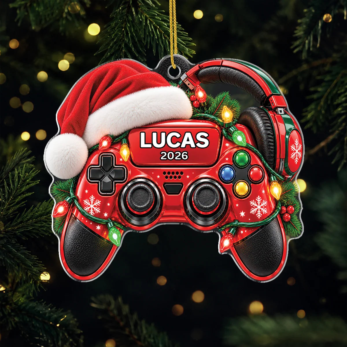 Personalized Game Controller Acrylic Ornament - Custom Gamer Christmas Tree Keepsake Gift