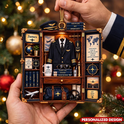 Personalized Pilot Locker Wooden Ornament - Custom Airplane Captain Keepsake Gift