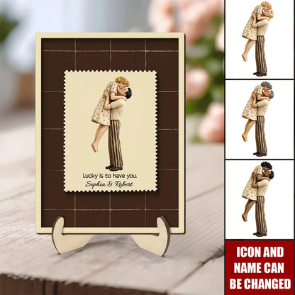Lucky Is To Have You Custom Wooden Plaque - Romantic Anniversary Gift for Couples