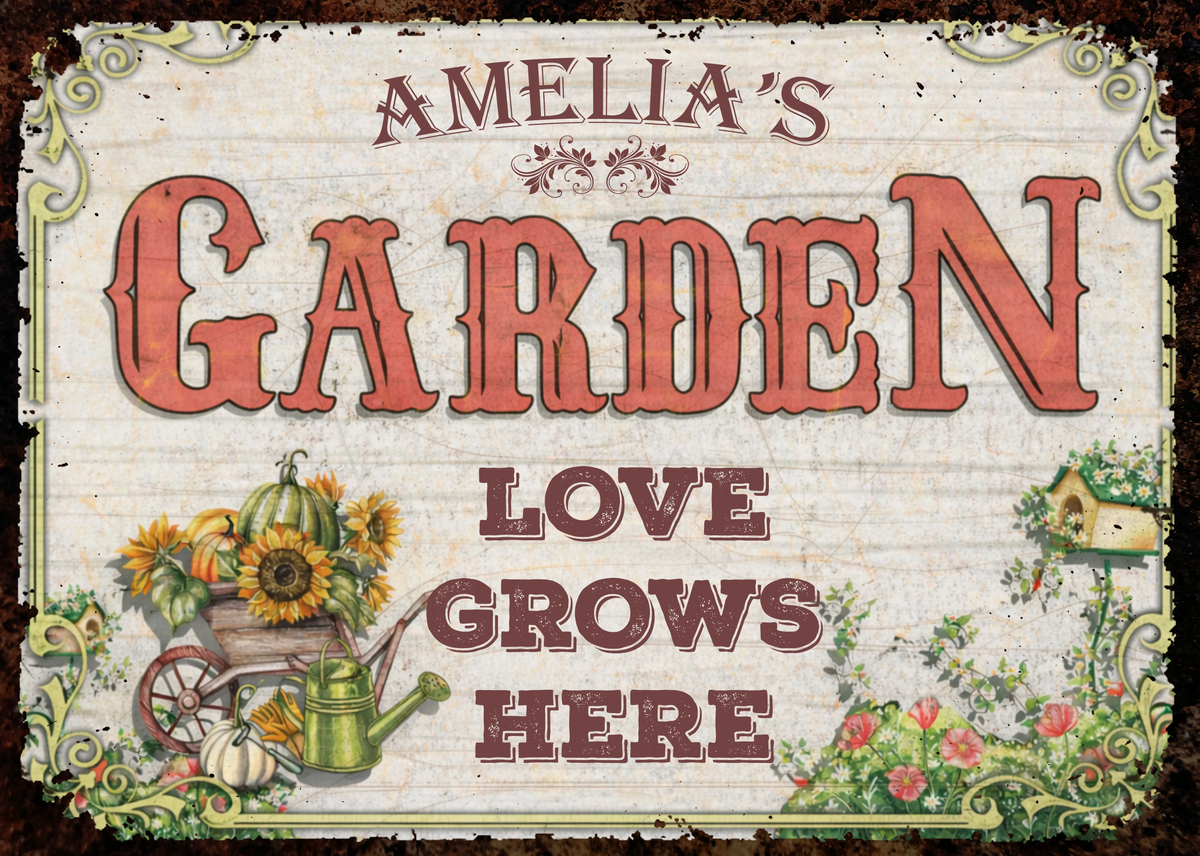 Love Grows Here Personalized Garden Metal Sign - Custom Outdoor Sunflower Yard Decor for Mom & Grandma