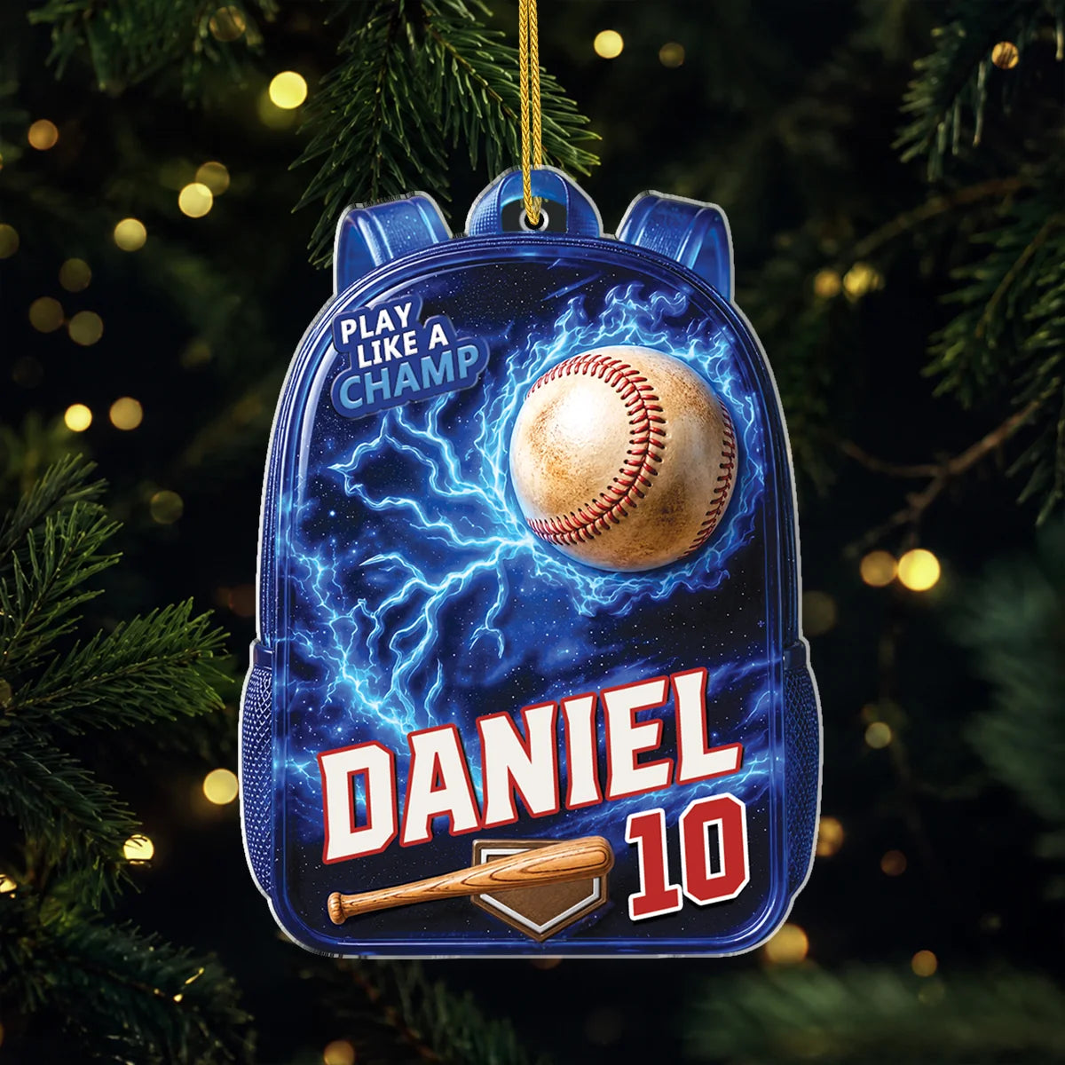 "Play Like A Champ" Personalized Sports Backpack Acrylic Ornament - Custom Athlete Gift for Kids